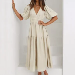 Abiah Robe Midi Femme – Élégante avec Manches Bouffantes & Style Féminin Raffiné
