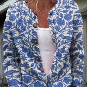 Braelynn Gilet Femme – Gilet à Motif Floral Élégant avec Col Rond Confortable