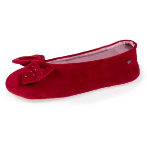 Ballerine Isotoner femme velour bio bordeau avec strass