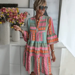 Alicia Mini Robe Tunique Femme – Coupe Légère et Ample avec Imprimés Bohèmes Colorés