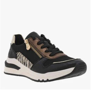 Basket Rieker Femme cuir noir et zèbre