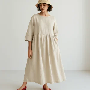 Alayah Robe Femme – Robe Longue en Lin Élégante & Confortable pour Été et Détente