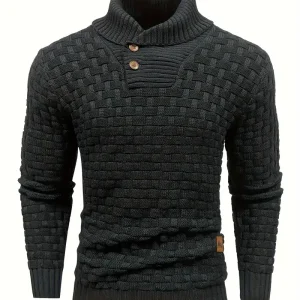 Aaron Pull Homme Col Montant – Maille Épaisse, Chaud & Élégant avec Boutons en Bois