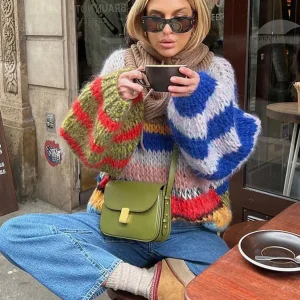 Zoé Pull Mohair Multicolore – Audacieux & Confort Douillet pour Femme