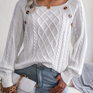 Anaiah Pull Femme Hiver avec Boutons – Élégant, Confortable & Respirant en Coton Polyester