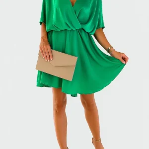 Aleena Robe Courte en Chiffon – Élégante Robe à Décolleté en V avec Nœud et Design Léger