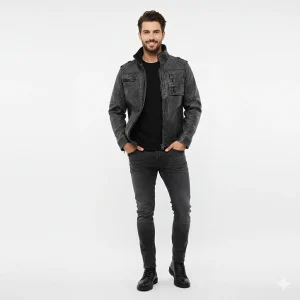 Zayron Veste en Cuir Homme – Blouson en Cuir avec Col Montant au Style Intemporel