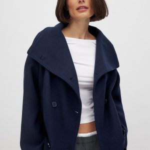 Zhane Manteau Femme en Laine Mélangée – Veste Oversize Croisée Chaude avec Coupe Structurée Élégante
