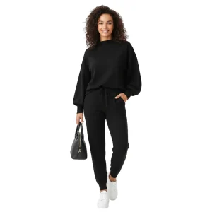 Zephanie Ensemble Homewear Femme – Tenue Confortable avec Pull Col Rond et Pantalon Taille Haute